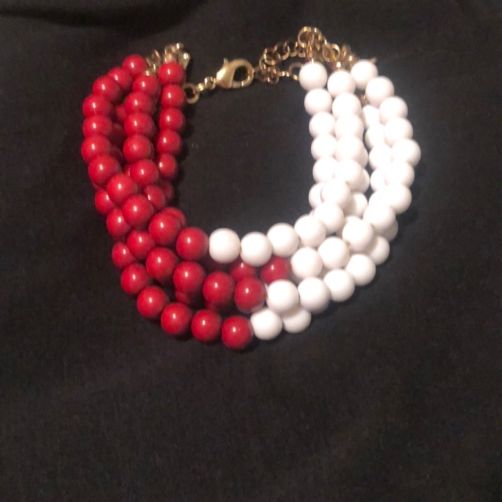 Red and white stack beaded bracelet